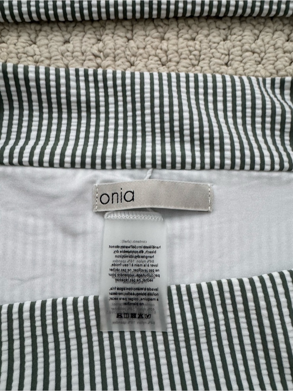 Onia Green and White Ribbed Stripe Bikini Set Size Large - Picture 3 of 3